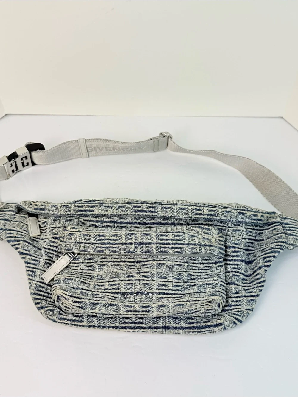 Givenchy Monogram Denim Logo 4G Print Belt Bag Crossbody Light Blue